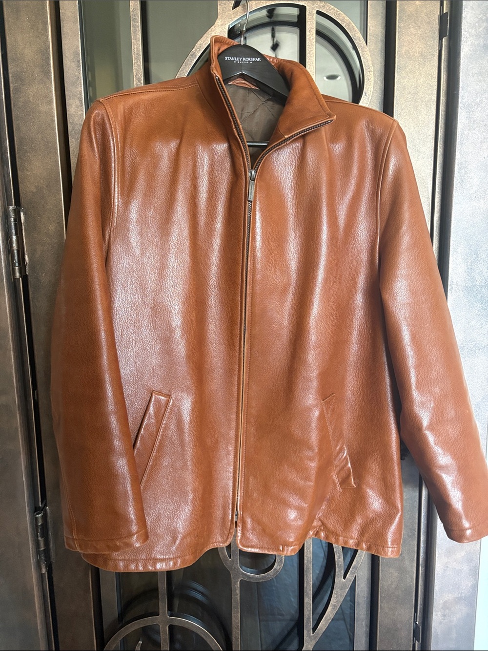 Zegna Collar Leather Jacket in Cognac Brown